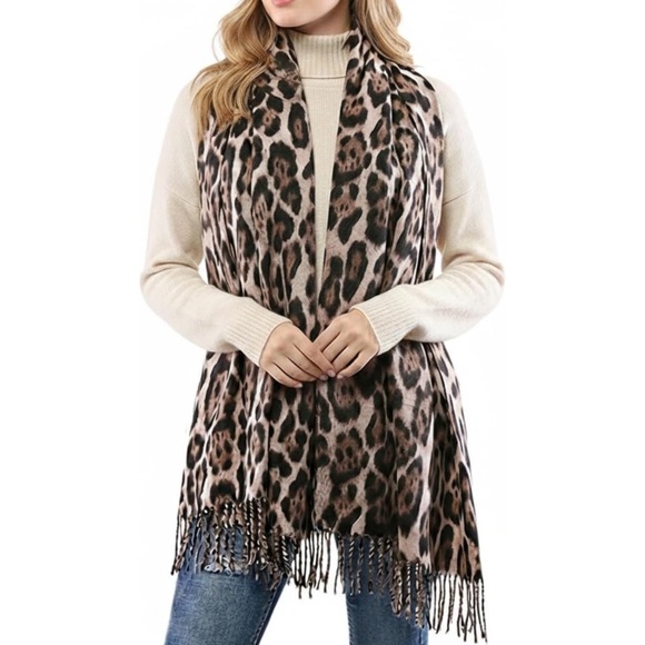 Accessories - 🌹🆕 Faux Cashmere Leopard Print Fringe tassels Scarf Wrap Shawl Christmas Gift
